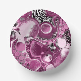 Pink, Magenta and Black Fluid Art Pour Painting Paper Plate
