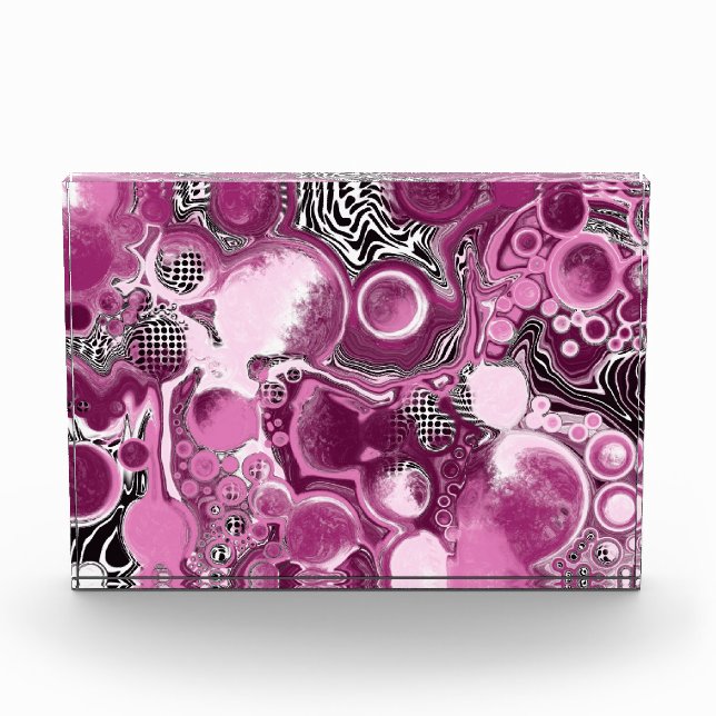 Pink, Magenta and Black Fluid Art Pour Painting   Photo Block (Front)