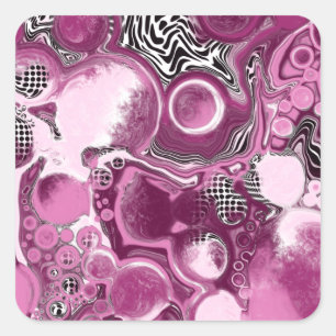 Pink, Magenta and Black Fluid Art Pour Painting Square Sticker