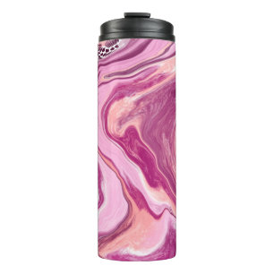 Pink, Magenta and Black Fluid Art Pour Painting Thermal Tumbler