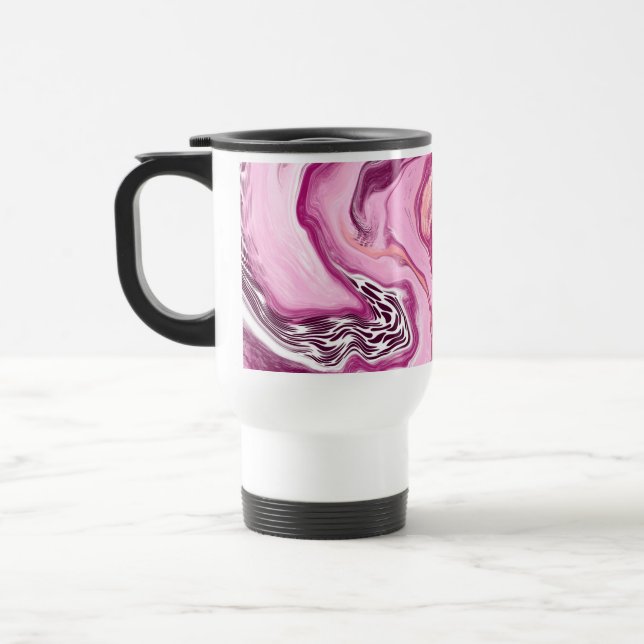 Pink, Magenta and Black Fluid Art Pour Painting   Travel Mug (Left)
