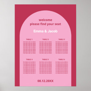 Pink Magenta Arch 6 Table Seating Chart Poster