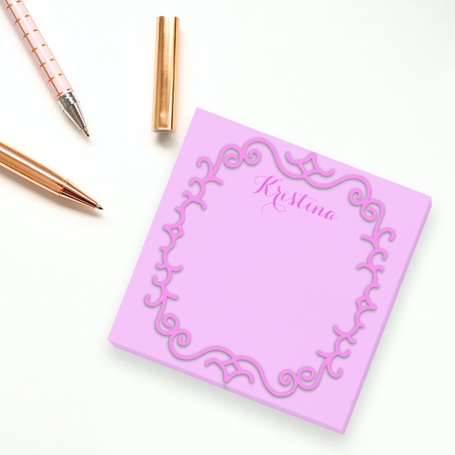 Pink Magenta Baroque Antique Frame Personalised Post-it Notes (Creator Uploaded)