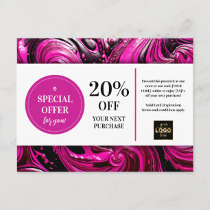Pink Magenta Black Swirls Coupon Discount Postcard