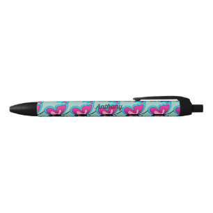 Pink Magenta Blue Butterfly Add Name Black Ink Pen