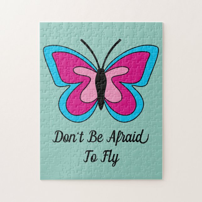 Pink Magenta Blue Butterfly | Add Text Jigsaw Puzzle (Vertical)