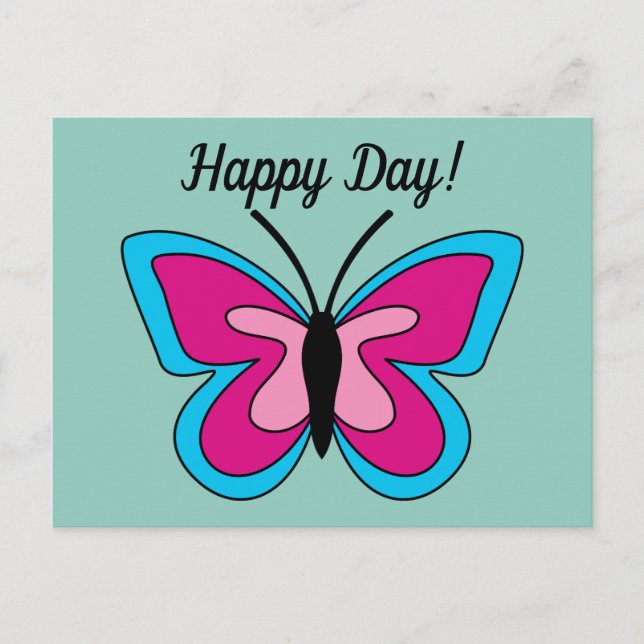 Pink Magenta Blue Butterfly | Add Text Postcard (Front)