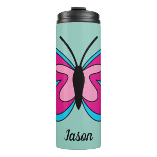 Pink Magenta Blue Butterfly   Add Text Thermal Tumbler