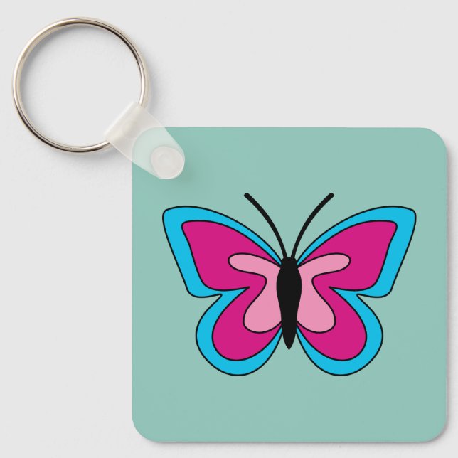 Pink Magenta Blue Butterfly Key Ring (Front)
