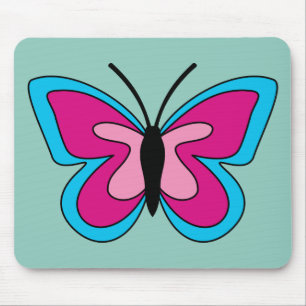 Pink Magenta Blue Butterfly Mouse Mat