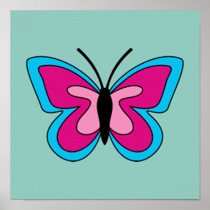 Pink Magenta Blue Butterfly Poster
