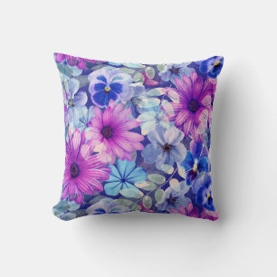 Pink Magenta Blue Floral Pattern Cushion