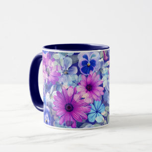 Pink Magenta Blue Floral Pattern  Mug