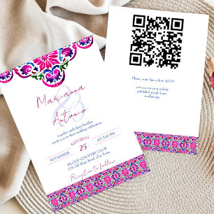 Pink magenta blue Majolica Spanish tiles wedding Invitation