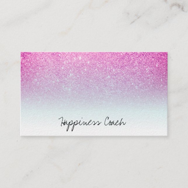 *~* Pink Magenta Blue White Ombre Gradient Glitter Business Card (Front)