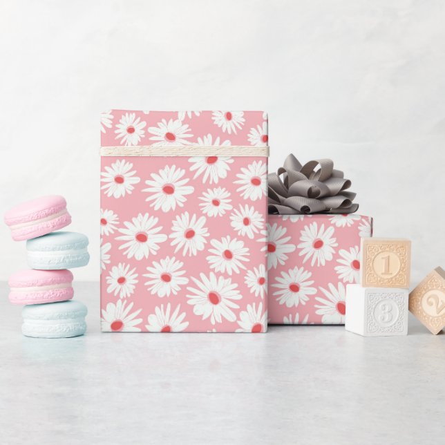 Pink magenta daisy flower pattern wrapping paper (Baby Shower)
