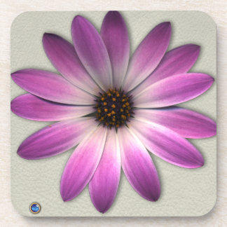 Pink Magenta Daisy on Cream Leather Print Coaster