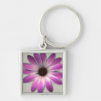 Pink Magenta Daisy on Cream Leather Print Key Ring