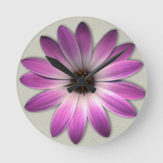 Pink Magenta Daisy on Cream Leather Print Round Clock