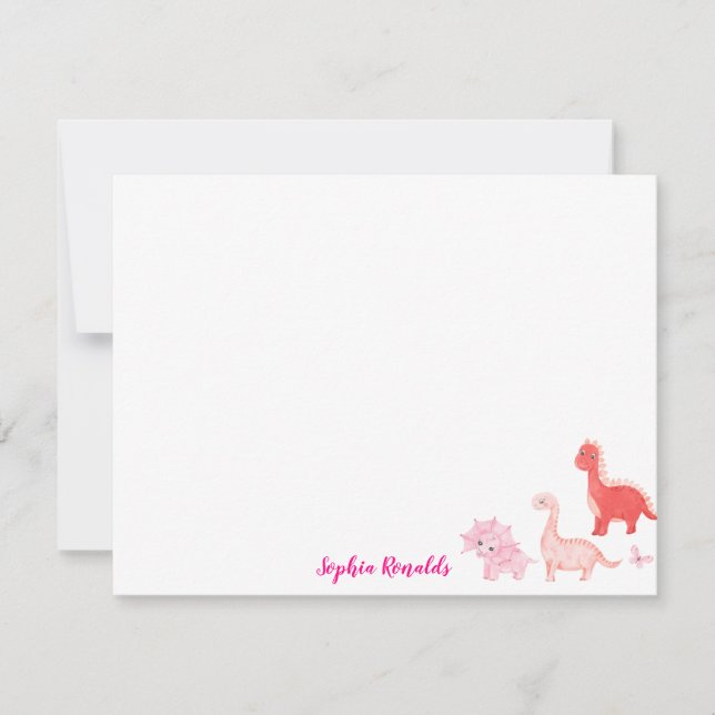 Pink Magenta Dino Dinosaur Script Card (Front)