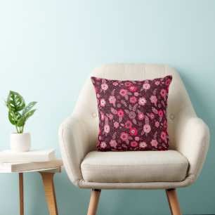 Pink magenta elegant ditsy floral pattern cushion