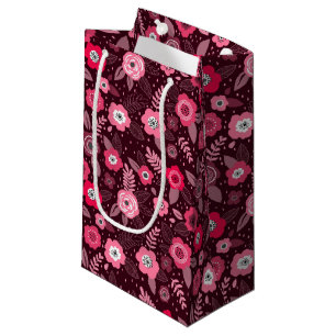 Pink magenta elegant ditsy floral pattern small gift bag