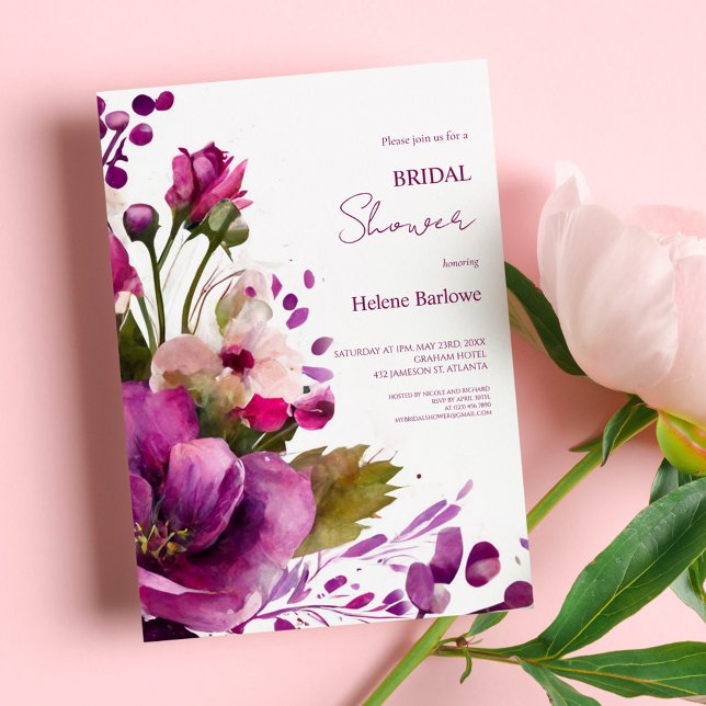 Pink Magenta Floral Modern Elegant Bridal Shower Invitation (Creator Uploaded)
