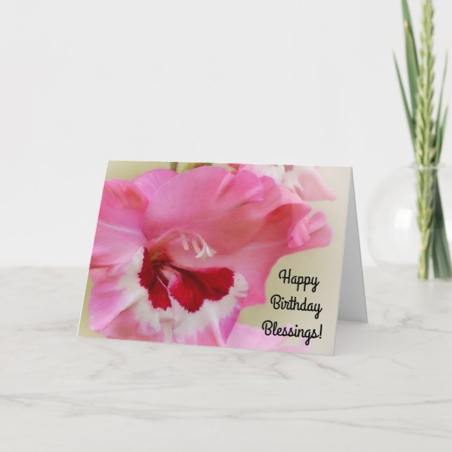 Pink Magenta Flower Faith Floral Birthday Card (Front)