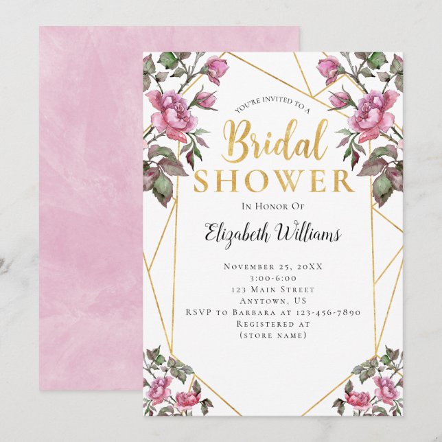 Pink Magenta Geometric Frame Bridal Shower Invitation (Front/Back)