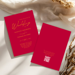 Pink Magenta Gold Modern Typography RSVP Wedding Invitation