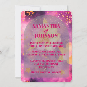 Pink Magenta Gold Romantic Floral Wedding  Invitation