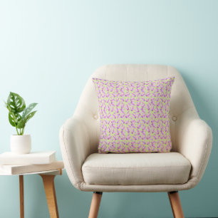 Pink magenta lilac flower pattern Throw Pillow