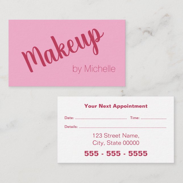 Pink Magenta Makeup Artist Appointment Card (Front/Back)