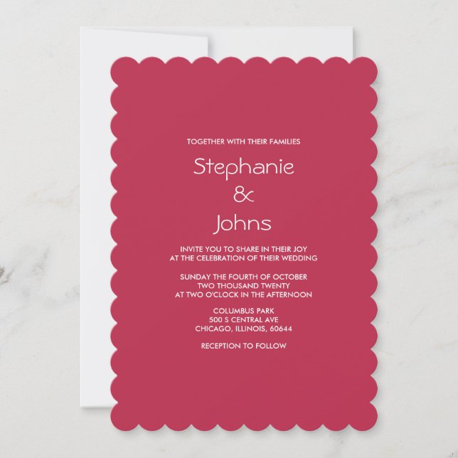Pink Magenta Minimal Plain Bright Colourful Weddin Invitation (Front)