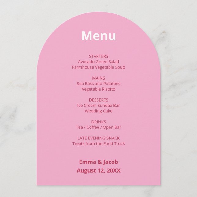 Pink Magenta Modern Wedding Menu Card (Front)
