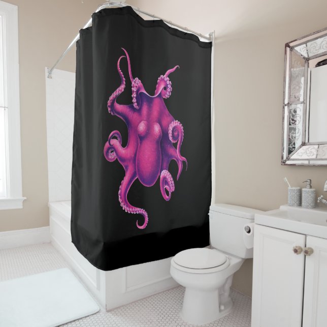 Pink Magenta Octopus Shower Curtain (In Situ)