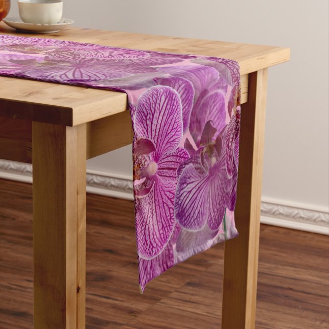 Pink Magenta Orchid Flowers Pattern Short Table Runner (In Situ)