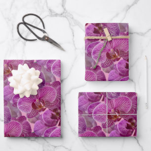Pink Magenta Orchid Flowers Pattern Wrapping Paper Sheet