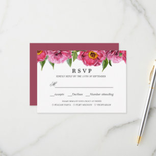 Pink Magenta Peonies WEDDING RSVP MEAL CHOICE Card
