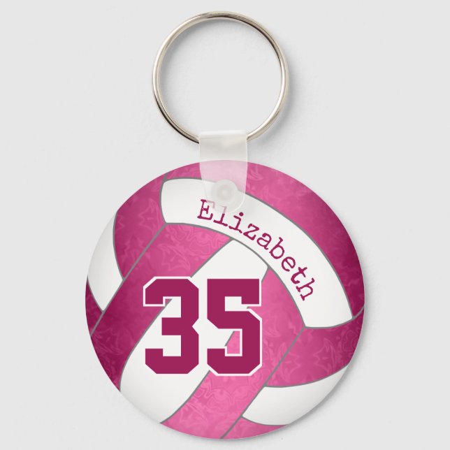 pink magenta personalised girly volleyball key ring (Front)