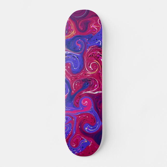 Pink, Magenta, Purple Swirled Marble Fluid Art Skateboard (Front)