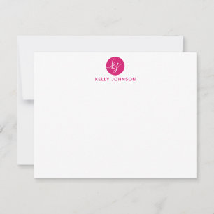 Pink Magenta Script Monogram Circle Trendy Girly Card