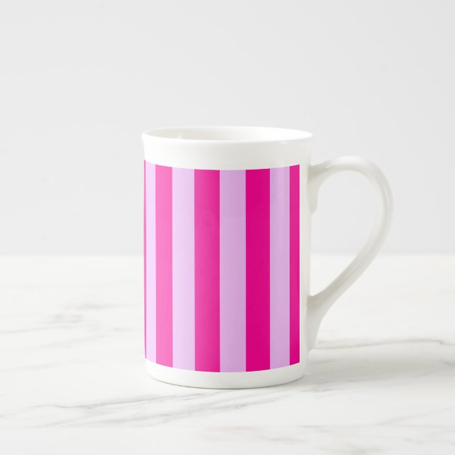 Pink & Magenta Stripe Pattern Bone China Mug (Right)