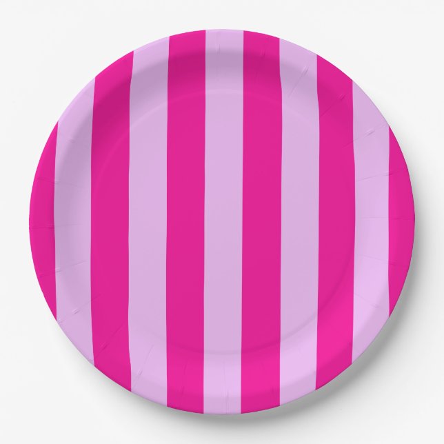 Pink & Magenta Stripe Pattern Paper Plate (Front)