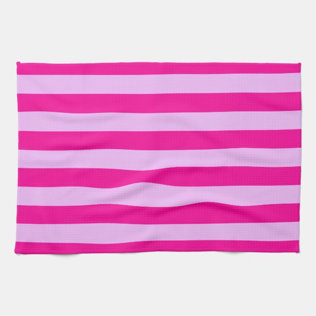 Pink & Magenta Stripe Pattern Tea Towel (Horizontal)