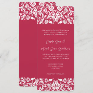 Pink Magenta Victorian Floral Damask Wedding  Invitation