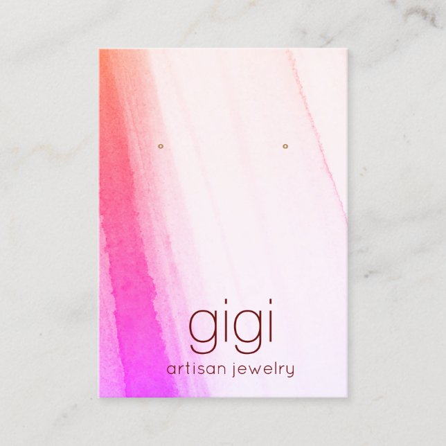 Pink Magenta Watercolor Earring Display Holder Business Card (Front)