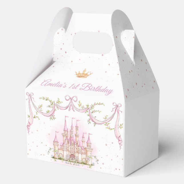Pink Magic Princess Castle Birthday Favour Boxes (Front)