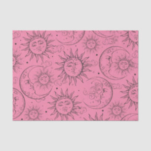 Pink Magic Vintage Celestial Sun Moon Stars Tissue Paper