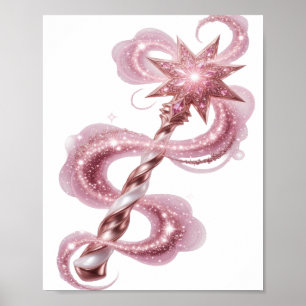 Pink MAGIC WAND WITH STARS AND PINK GLITTER Poster